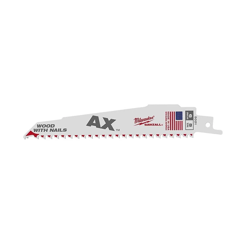 Milwaukee 48-00-5021 6" 5 Tpi The Ax Sawzall Reciprocating Saw Blade - 5 Pack