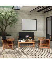 4PCS Patio Solid Wood Furniture Set Conversation Coffee Table W