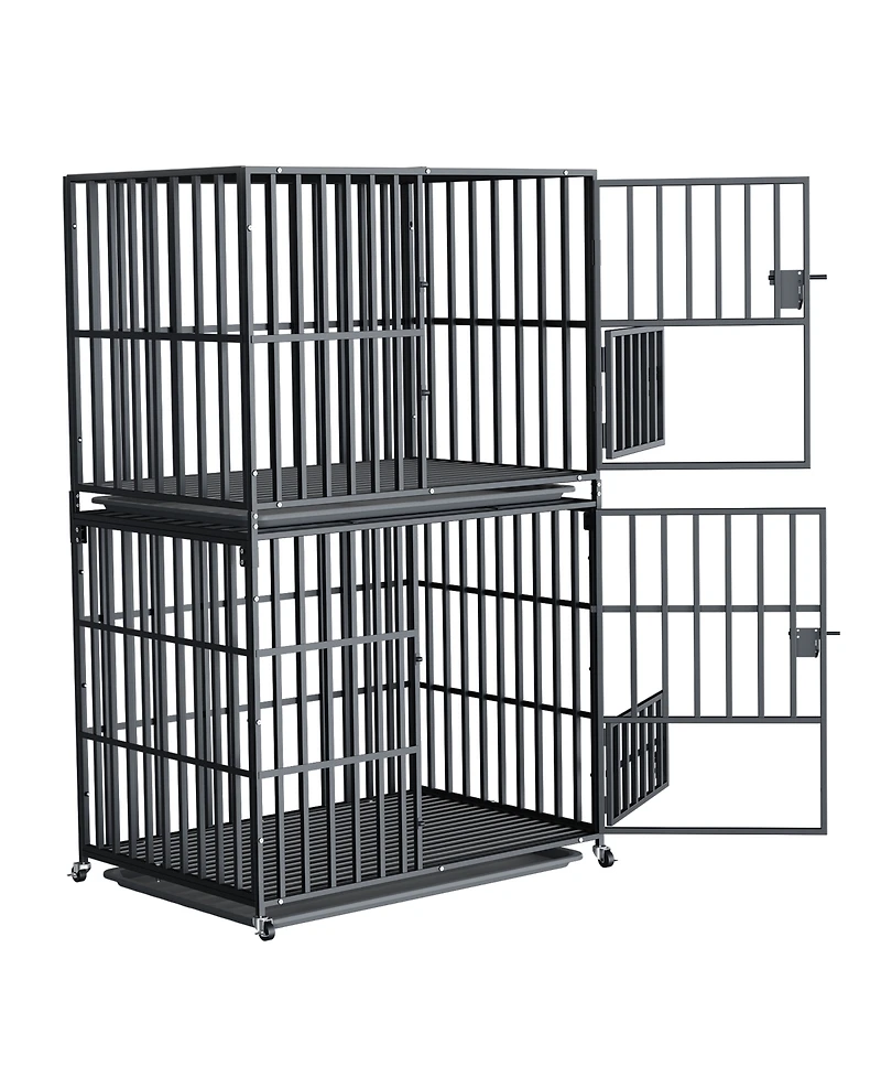 Bingopaw Stackable Large Dog Cage with Casters and Tray