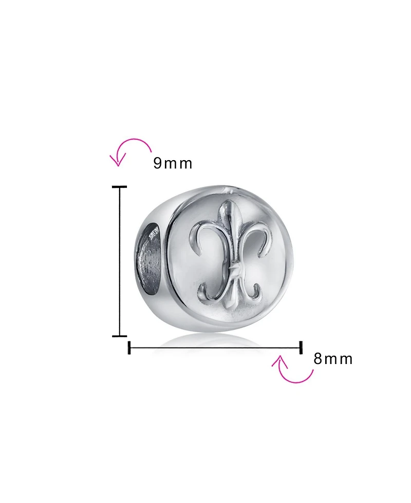 Bling Jewelry Set of 2 Symbolic Flower Ornate Fleur De Lis Charm Bead Sterling Silver