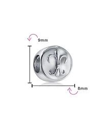 Bling Jewelry Set of 2 Symbolic Flower Ornate Fleur De Lis Charm Bead Sterling Silver
