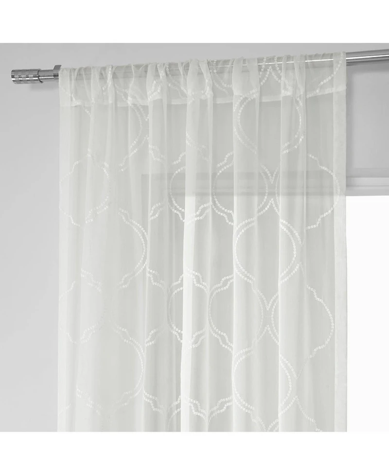 Half Price Drapes Florentina White Embroidered Geometric Sheer Curtain