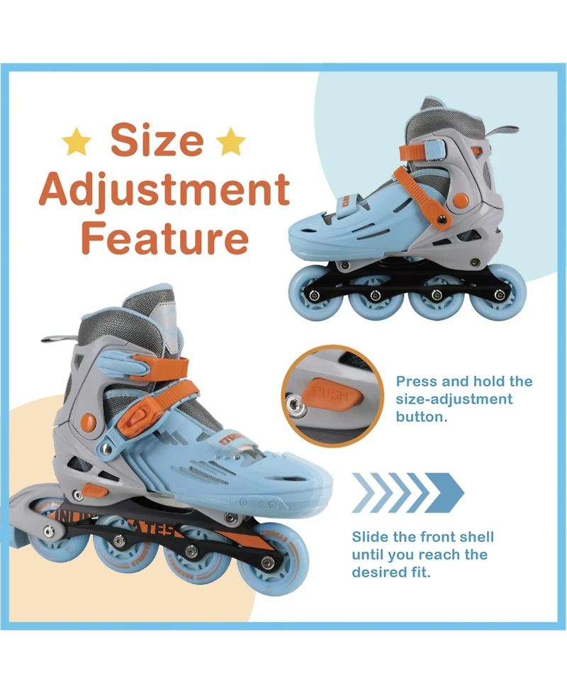 C7skates Adjustable Youth Inline Skates with Light Up Wheels (Wave Rider, size M)
