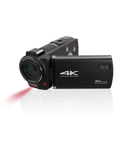 Minolta MN4K30NV 4K Ultra Hd 30MP 3" Touchscreen Night Vision Camcorder with 4.88mm f/2.2 Lens, Black