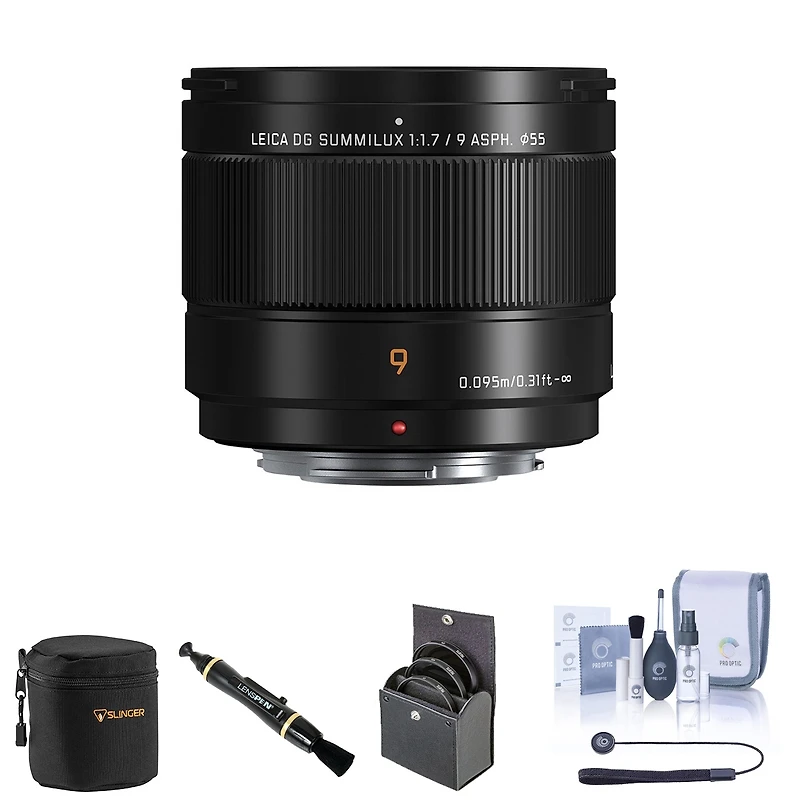 Panasonic Lumix G Leica Dg Summilux 9mm f/1.7 Aspherical Lens for Micro Four Thirds Bundle with 55mm Filter Kit, Lens Case, Lens Cleaner, Cleaning Kit