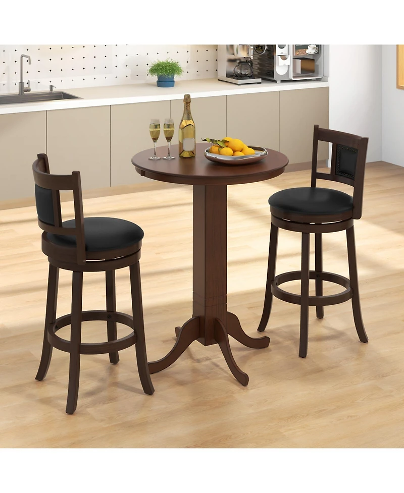 Wood Pub Round Dining Table with Pedestal Base