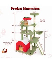 Gymax 61'' Tall Christmas Cat Tree w/ Sisal Scratching Posts Plush Perch & 2 Condos