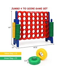 Gymax Kids Adults Jumbo 4-to-Score Game Set Giant 4 in A Row w/ 42 Jumbo Rings