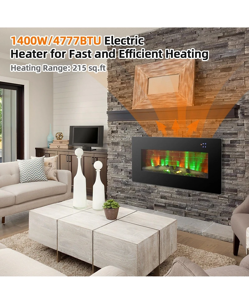 Gymax 36'' Electric Fireplace Wall Mounted & Freestanding Heater Remote Control 1500W