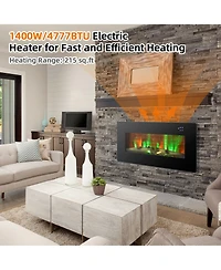 Gymax 36'' Electric Fireplace Wall Mounted & Freestanding Heater Remote Control 1500W