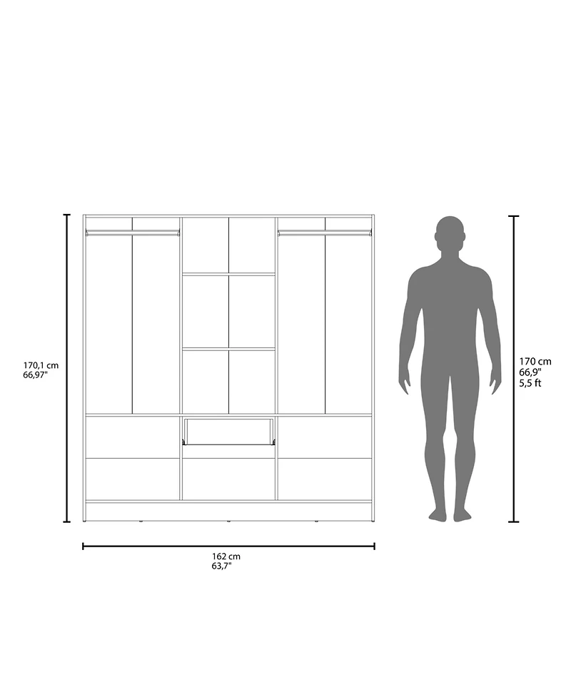 Olin 6-Door Wardrobe with Shelves and Drawer, Multistorage.