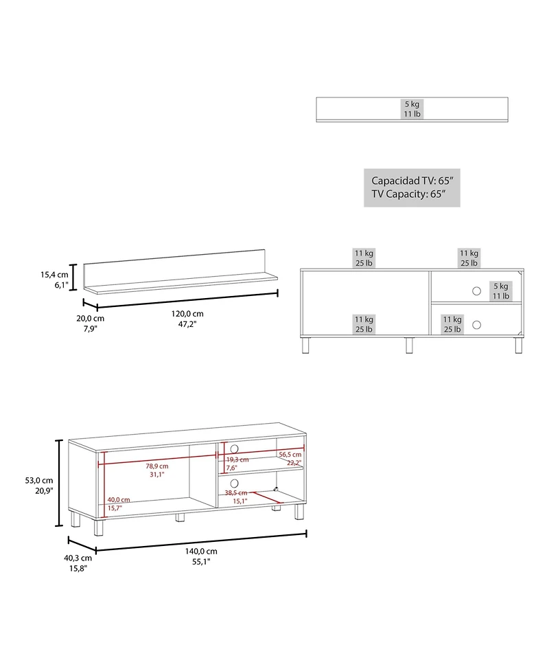 Bitter Springs Tv Stand 65" in melamine with Open Storage,pneumatic arms and 1 Door, White