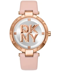 Dkny Women's Essential Logo Pink Leather Strap Watch, 38mm