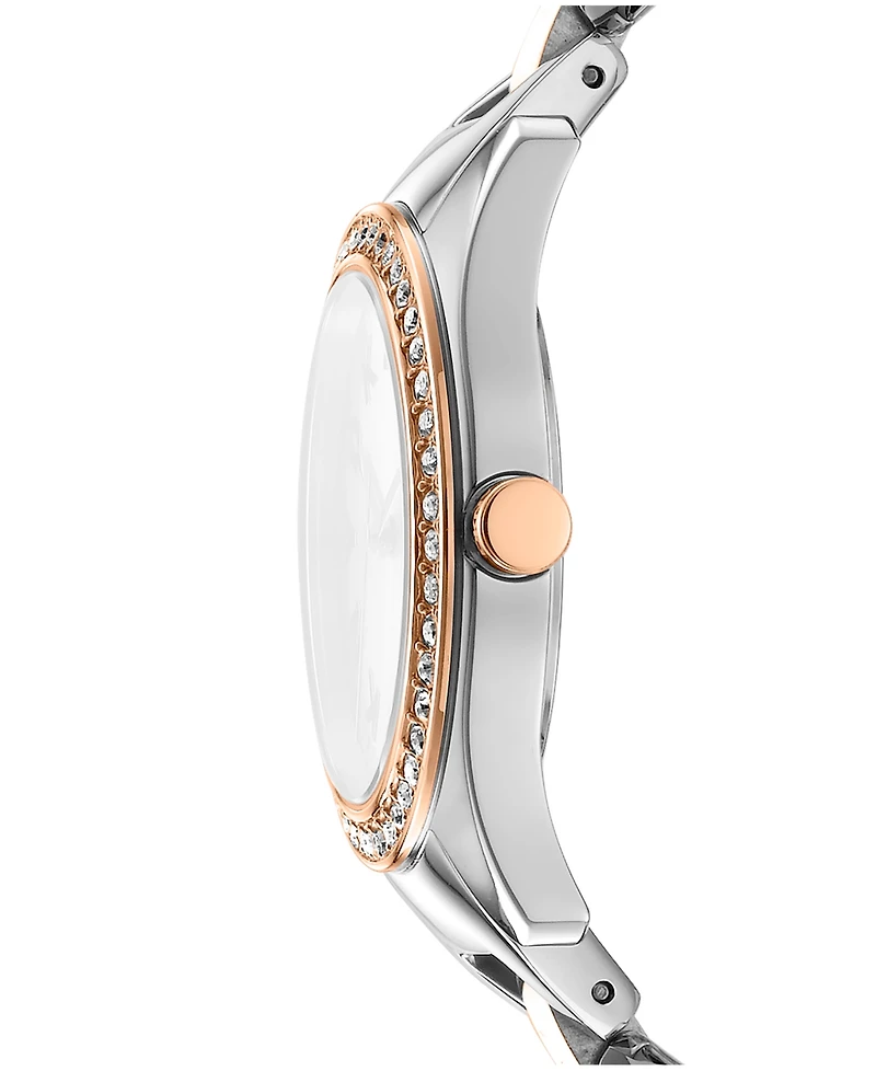 Dkny Women's Astoria Midi Glitz Silver Dial Rose Gold-Two-Tone Stainless Steel Bracelet Watch 33mm