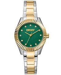 Dkny Women's Chambers Glitz Dark Green Dial Gold-Two-Tone Stainless Steel Bracelet Watch 30mm