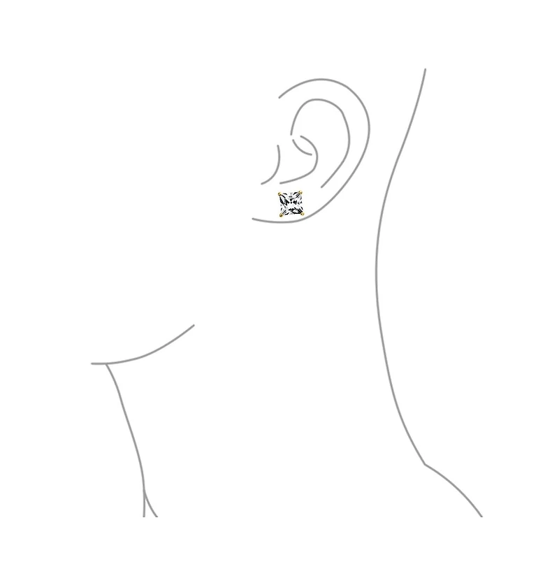 Bling Jewelry Set of 2 Square Solitaire Cz Stud Earrings Silver Gold Sterling Silver