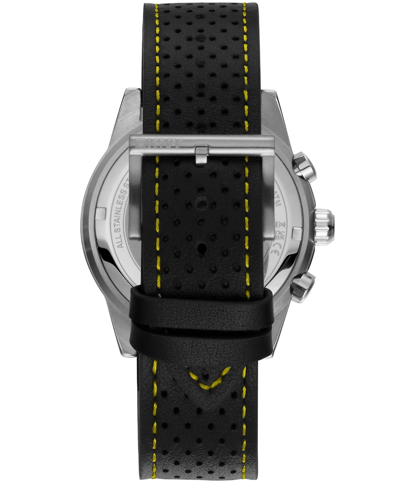 Dkny Men's Bryant Park Chronograph Black Leather Strap Watch, 44mm