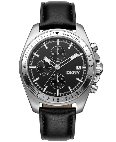 Dkny Men's Central Park Chronograph Black Leather Strap Watch, 42mm