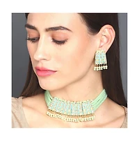 Sohi Women's Gold Plated Kundan Beaded Jewellery Set