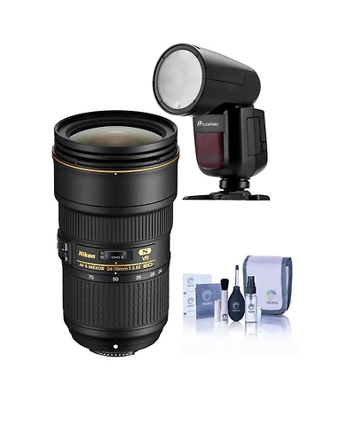 Nikon 24-70mm f/2.8E Ed-if Af-s Vr Nikkor Lens, Bundle with Flashpoint Zoom Li-on X R2 Flash Speedlight for Nikon, Cleaning Kit