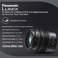 Panasonic Lumix Dmc-G85 Mirrorless Camera w/12-60mm f/3.5-5.6 Lumix G Ois Lens With 45-150mm f/4.0-5.6 Aspherical Lens for Mft, Matte Black