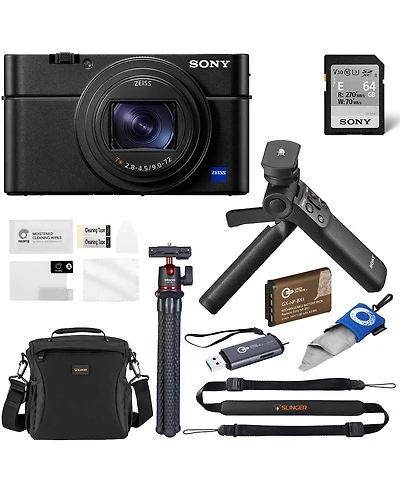 Sony Cyber-shot Dsc-RX100 Vii Digital Camera, Bundle w/ Sony Vlogger Accessory Kit, 64GB Uhs-ii Sd Card, Extra Battery, Shoulder Bag, Tripod, Screen P