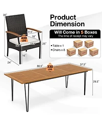 9 Pcs Outdoor Patio Dining Set Armchairs Set of 8 and Acacia Wood Square Table