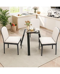 Round Glass Dining Table for 4 with Rubber Wood Frame