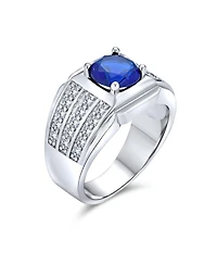 Bling Jewelry 3 Row Pave Cubic Zirconia Wide Side Band 3CTW Cz Solitaire Statement Ring Silver Plated