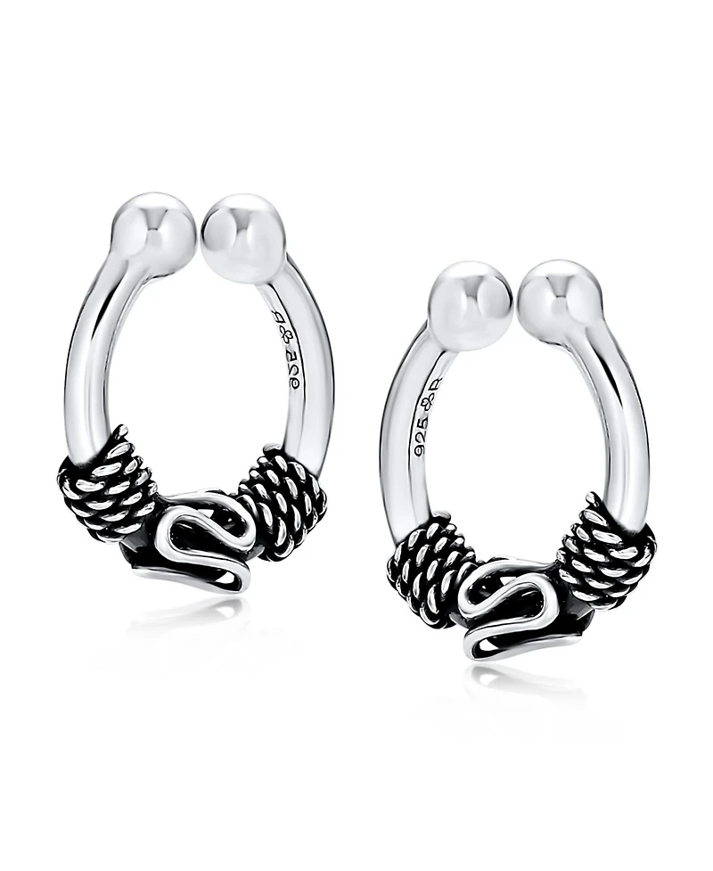 Bling Jewelry Bali Style Tribal Swirl Cartilage Ear Stud Oxidized Sterling Silver Hoop