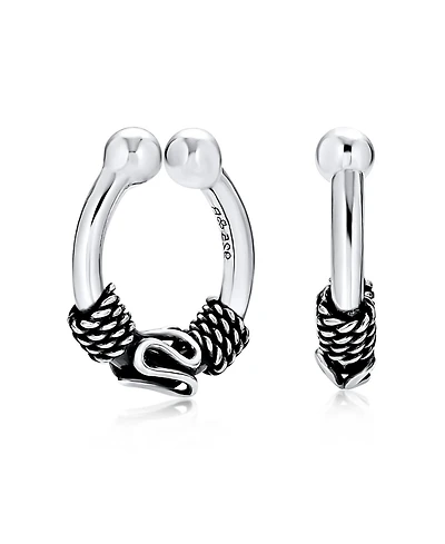 Bling Jewelry Bali Style Tribal Swirl Cartilage Ear Stud Oxidized Sterling Silver Hoop