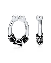 Bling Jewelry Bali Style Tribal Swirl Cartilage Ear Stud Oxidized Sterling Silver Hoop