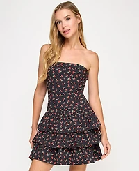 Emerald Sundae Juniors' Cherry-Print Tiered Dress