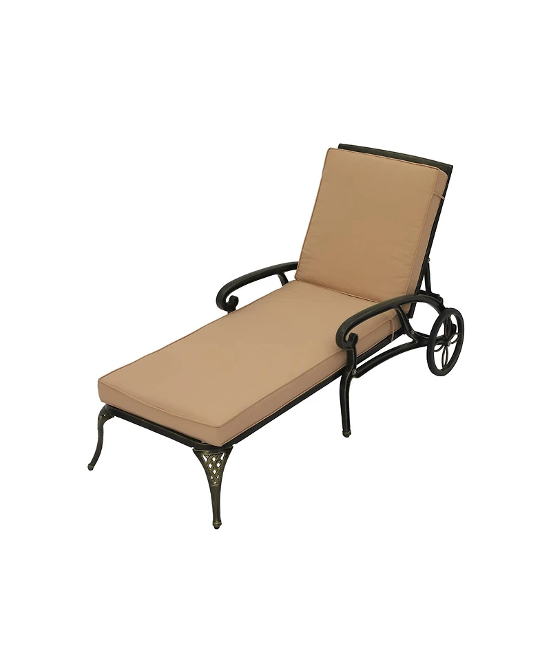 Mondawe Outdoor Cast Aluminum Chaise Lounge Chair with Wheel and Cushion