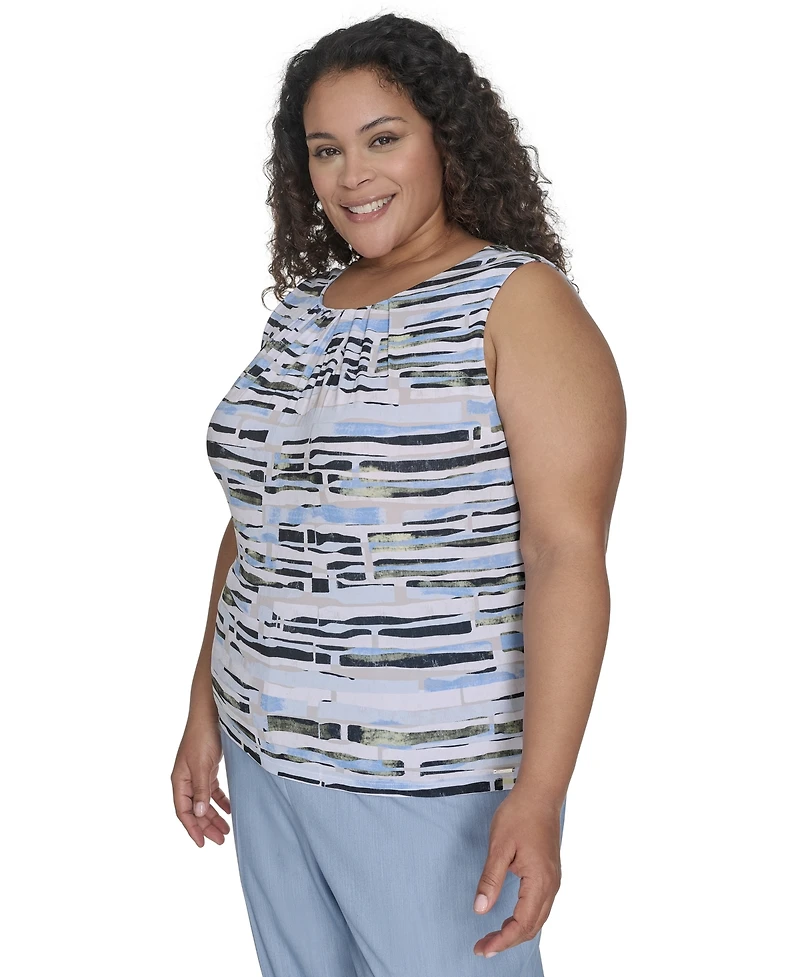 Calvin Klein Plus Pleated Print-Neck Top