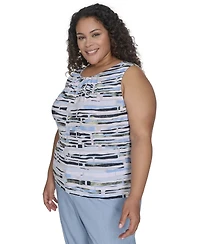 Calvin Klein Plus Pleated Print-Neck Top
