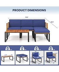 5 Piece Patio Chair Set, Acacia Wood Chair Set with Ottoman & Coffee Table