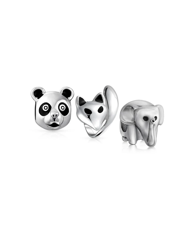 Bling Jewelry Set of 3 Koala Panda, Elephant, Foxy Lady Animal Fox Charm Bead Sterling Silver