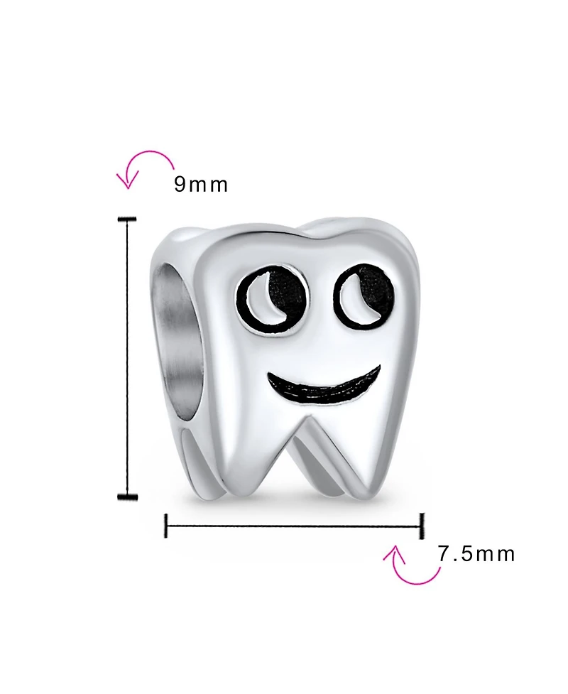 Bling Jewelry Set of 2 Smiling Tooth and Fairy Dentist Charm Bead Oxidized Sterling Silver
