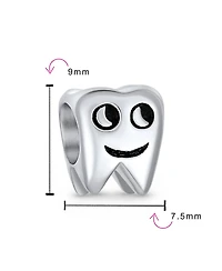 Bling Jewelry Set of 2 Smiling Tooth and Fairy Dentist Charm Bead Oxidized Sterling Silver