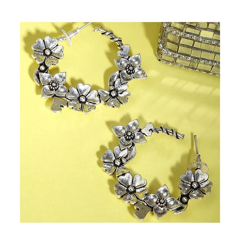 Sohi Women's Oxidised Hoop Earrings