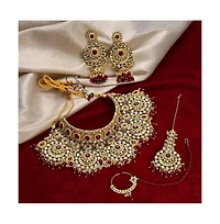 Sohi Women's Gold Plated Kundan Beaded Jewellery Set