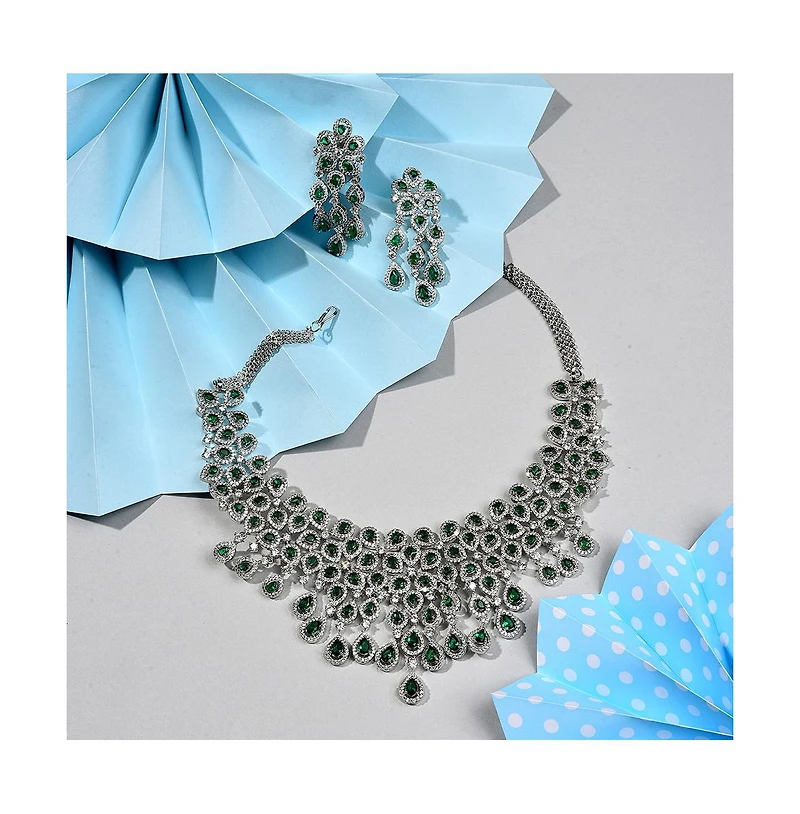 Sohi Women's Silver Plated Designer Stone Jewellery Set