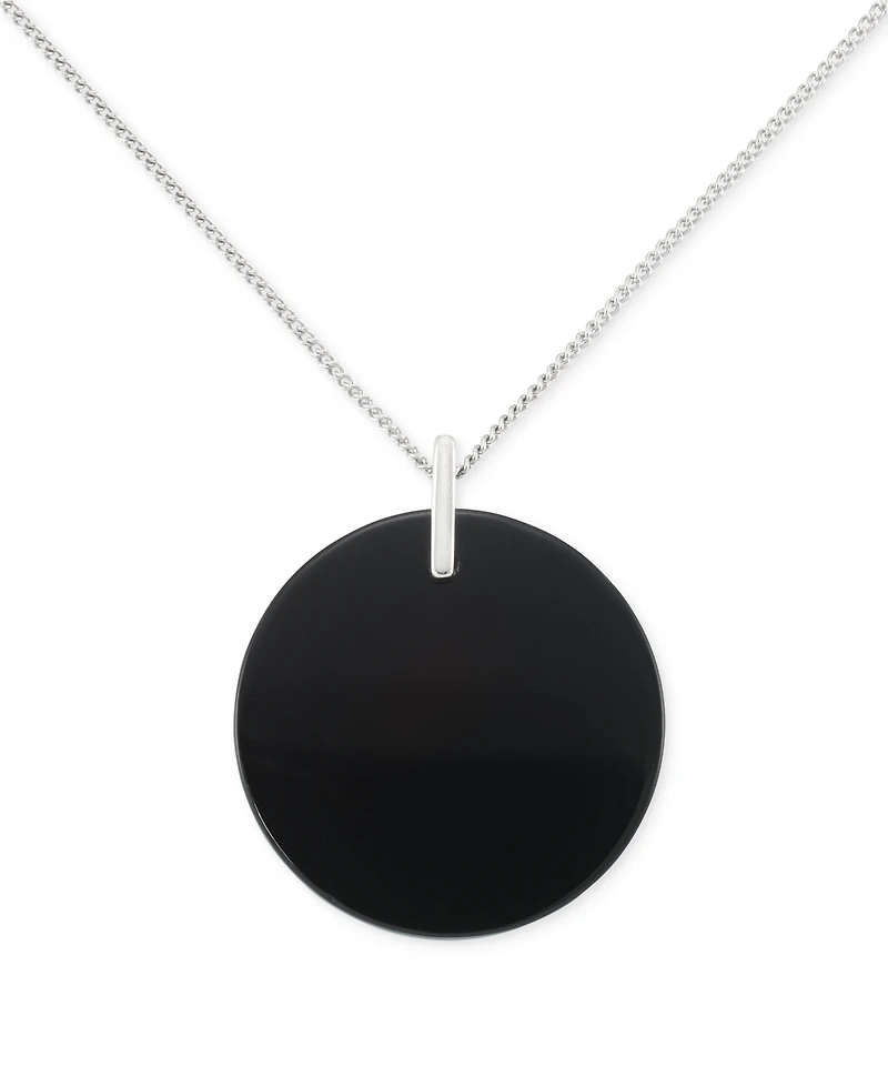 Onyx & Marcasite Circle Disc 18" Pendant Necklace in Sterling Silver