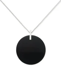 Onyx & Marcasite Circle Disc 18" Pendant Necklace in Sterling Silver