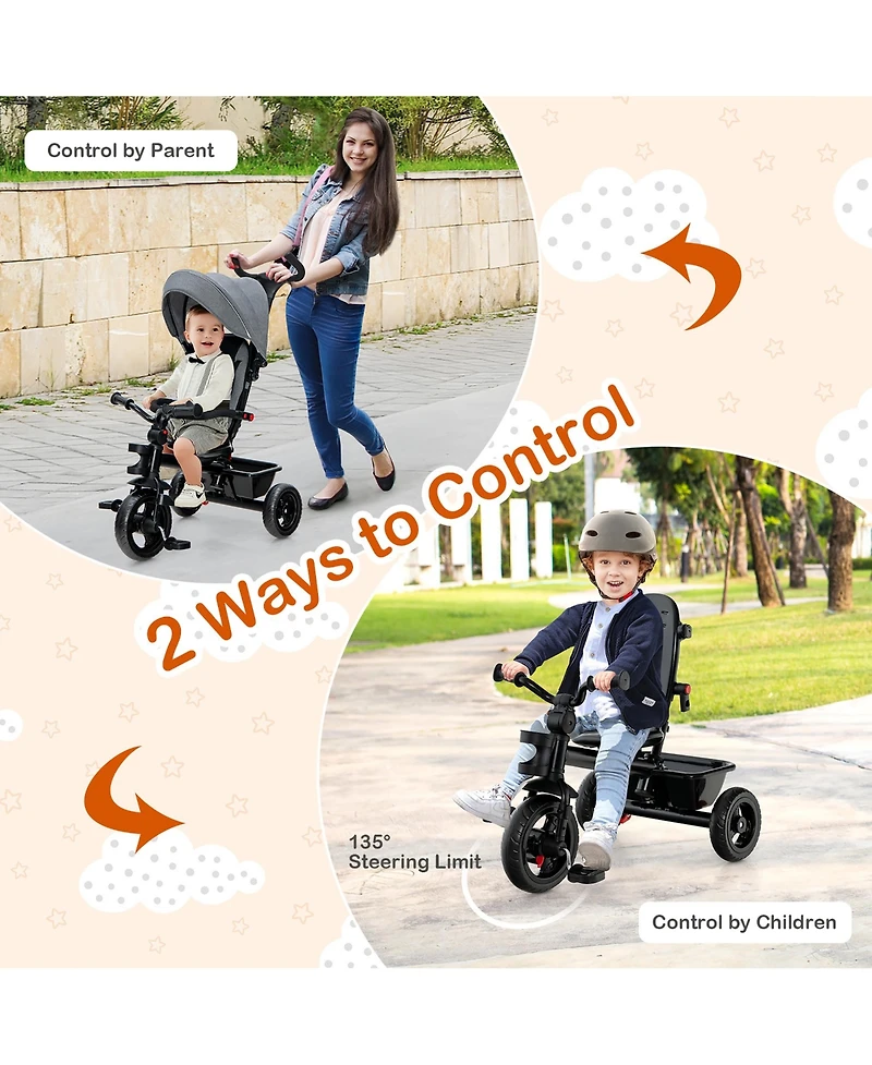 Costway Toddler 4-in-1 Tricycle Trike w/ Convertible Seat