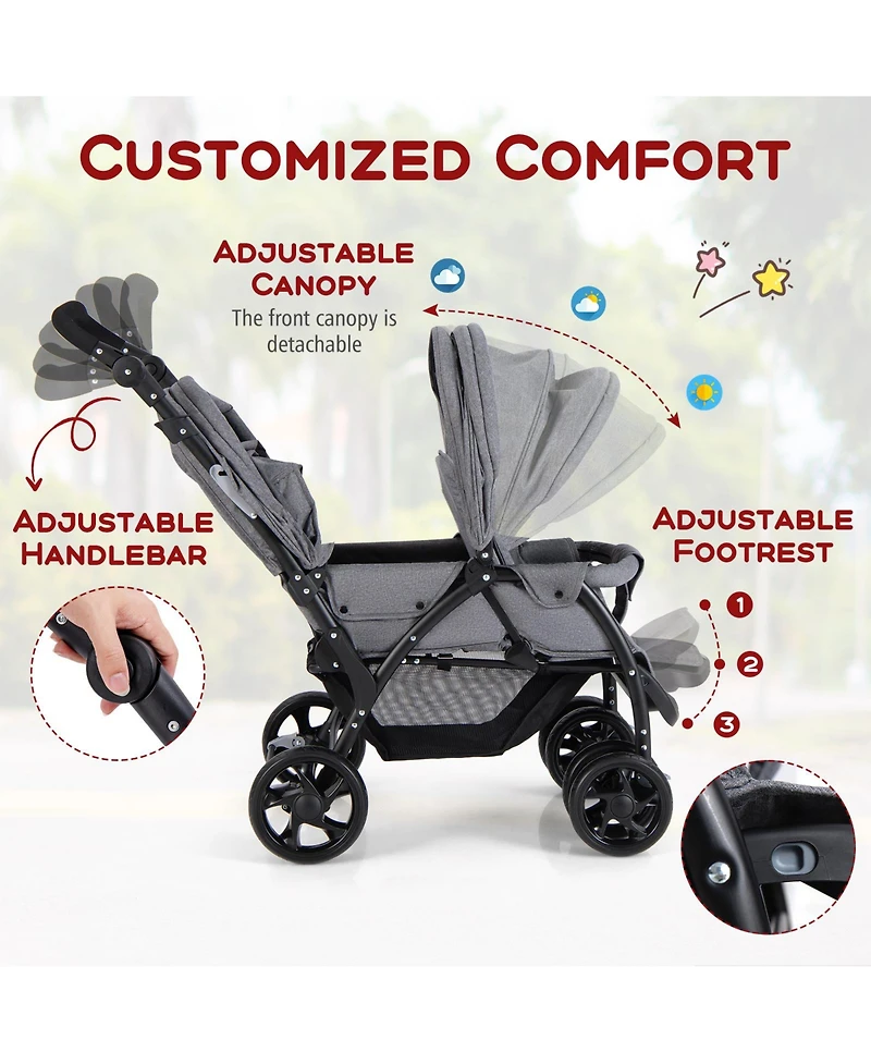Costway Baby Twin Double Stroller Lightweight Travel Stroller Pushchair