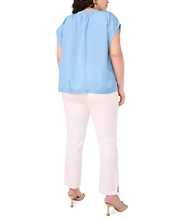 Vince Camuto Plus Shirred Split-Neck Peasant Top