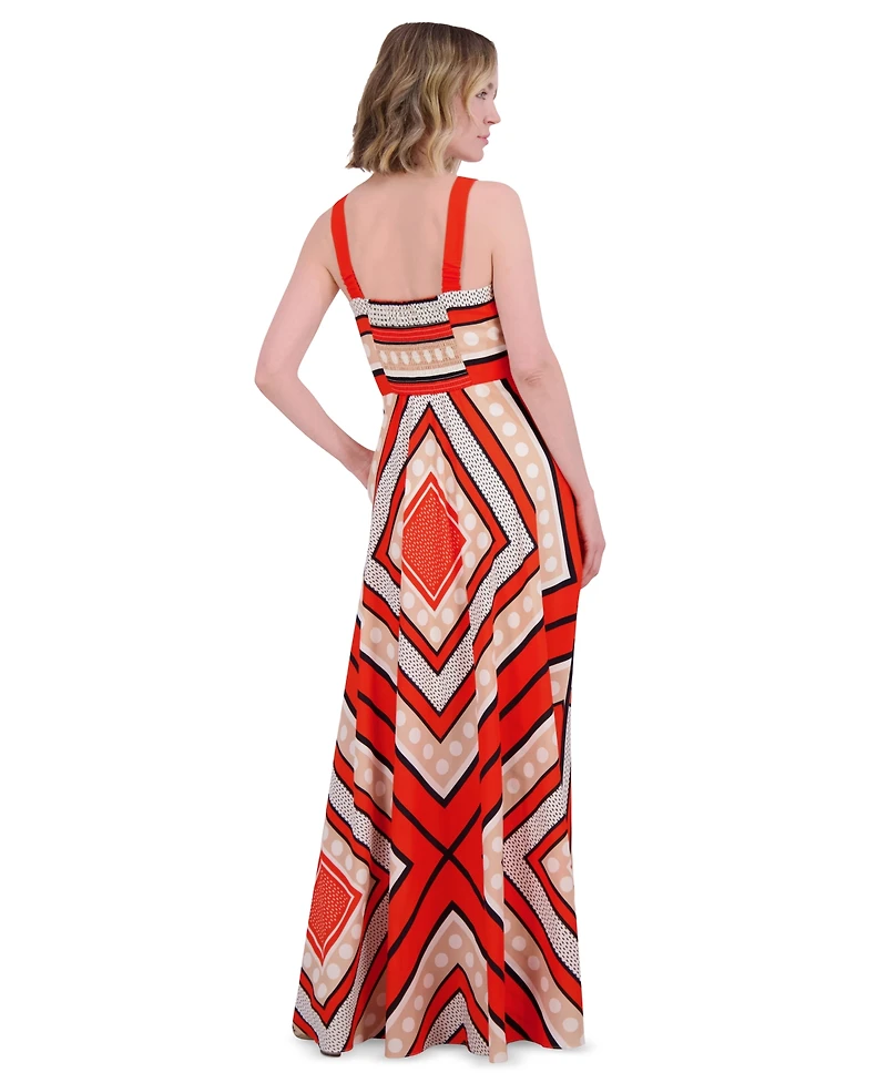 Eliza J Petite Printed Square-Neck Sleeveless Dress