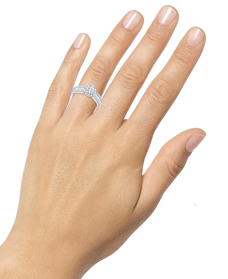 Diamond Oval Halo Three Row Engagement Ring (1 ct. t.w.) 14k Yellow or White Gold